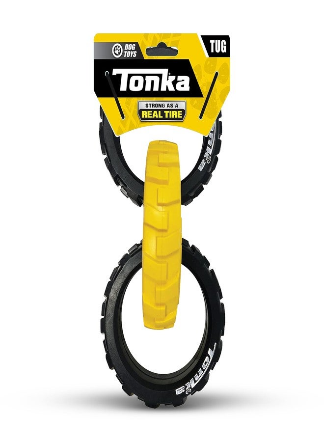 Tonka 3-Ring Tug Outdoor Dog Toy, 10.5 Inch Ring Dog Tug Toy for Medium and Large Breeds, Black/Yellow - Image 1